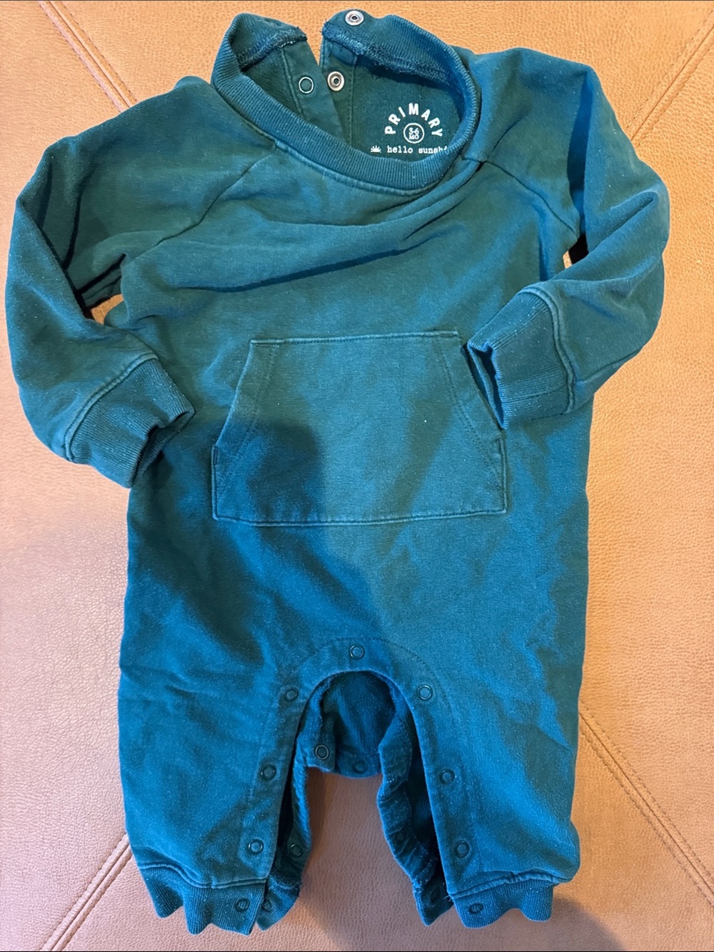 Primary Teal One-Piece sweatshirt romper with Front Pocket